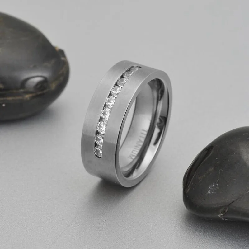 8mm Bărbați din Oțel Titan Inel de Nunta Cu Nouă Mare Canal Seturi de Zirconiu CZ Piatră pentru Bărbați Aniversare de Nunta Bijuterii Imagine 2