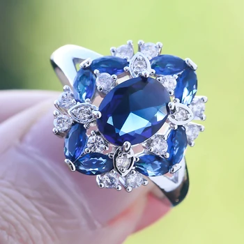 Charming Oval Albastru Roz Zirconia Inele De Nunta Rafinat Cu Alb Cristal De Culoare Argintie Pentru Femei Bijuterii Elegant