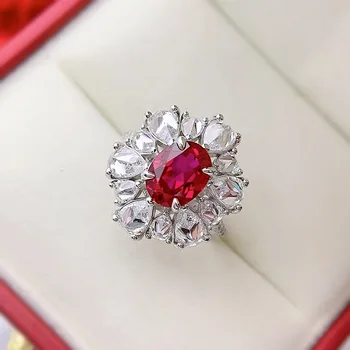 Luomansi 8*10MM Ruby S925 Argint Floare Inel pentru Femei de Înaltă Bijuterii Petrecere de Nunta, Cadou de Ziua de nastere
