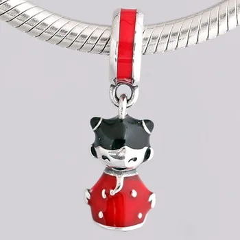 Original Black & Red Email Chineză Papusa Pandantiv Margele se Potrivesc 925 Sterline de Argint Șirag de mărgele Brățară DIY Bijuterii