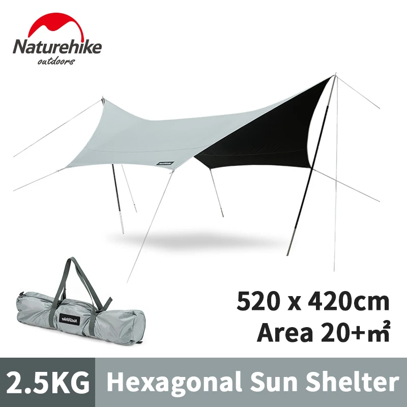 Naturehike 8-10 Persoane plastic Negru hexagonal baldachin de protecție solară rezistent la apă în aer liber mare camping UV tent Imagine 5