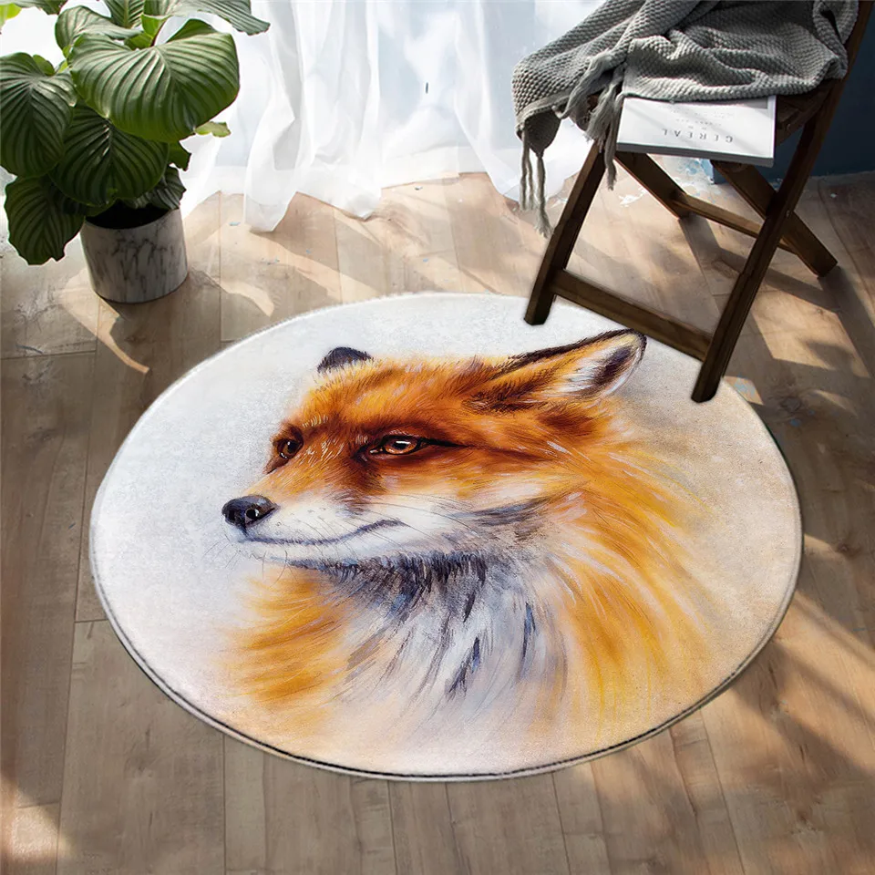 Drăguț fox print rotund covor podea mat dormitor living room decor acasă Imagine 0