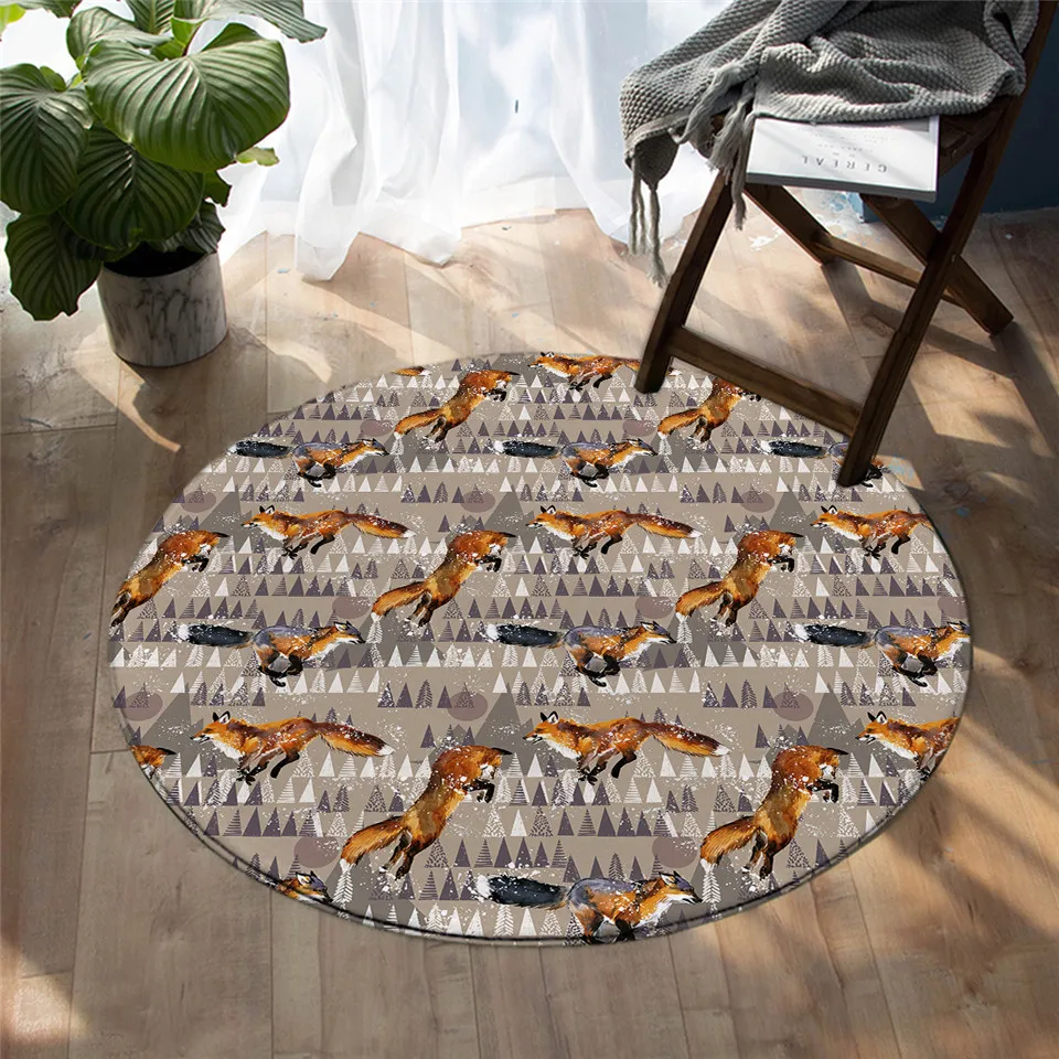 Drăguț fox print rotund covor podea mat dormitor living room decor acasă Imagine 1