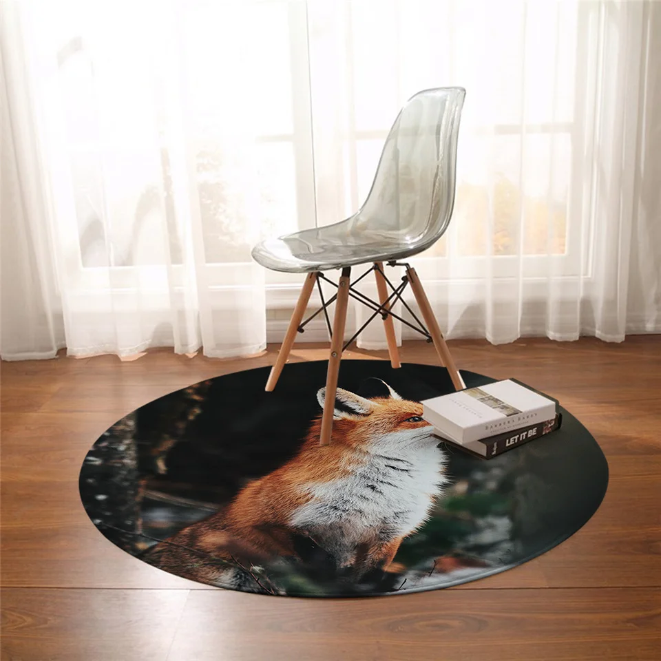 Drăguț fox print rotund covor podea mat dormitor living room decor acasă Imagine 2