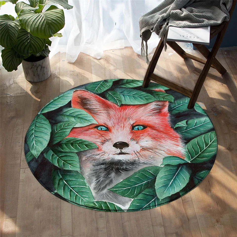 Drăguț fox print rotund covor podea mat dormitor living room decor acasă Imagine 3