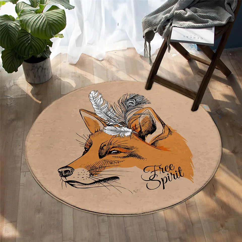 Drăguț fox print rotund covor podea mat dormitor living room decor acasă Imagine 4