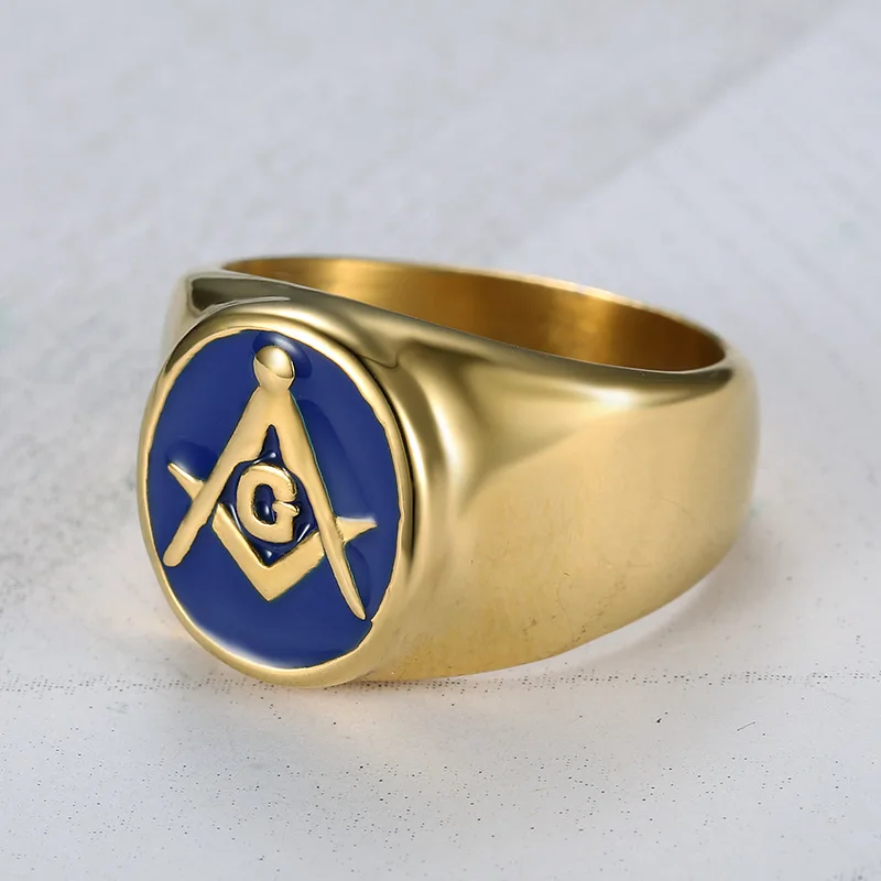 Moda Bijuterii Albastru Email Masonice Inele din Oțel Inoxidabil O G Free-Mason Inele Barbati Turnare Bijuterii Cadou NE-a Dimensiune 8 la 15 R726G Imagine 2