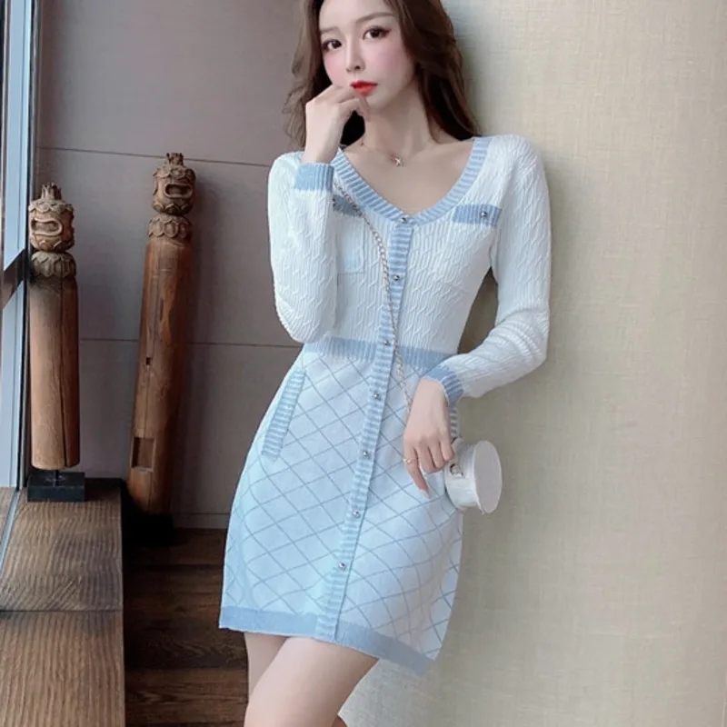 Coreeană De Moda Casual Pulover Tricotate Rochie 2021 Nou De Toamna Elegante, Chic Cu Maneca Lunga Bodycon Rochii Mini Vestidos Halat De Femme Imagine 1
