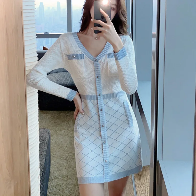 Coreeană De Moda Casual Pulover Tricotate Rochie 2021 Nou De Toamna Elegante, Chic Cu Maneca Lunga Bodycon Rochii Mini Vestidos Halat De Femme Imagine 3