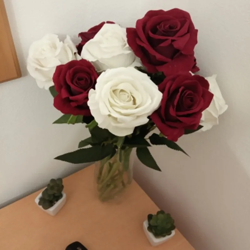 5Pcs Real Touch Flori de Trandafir Flanel Buchet de Flori Masa Vaza Flori Artificiale Decorative Buchet de Nunta Decor Acasă Imagine 0