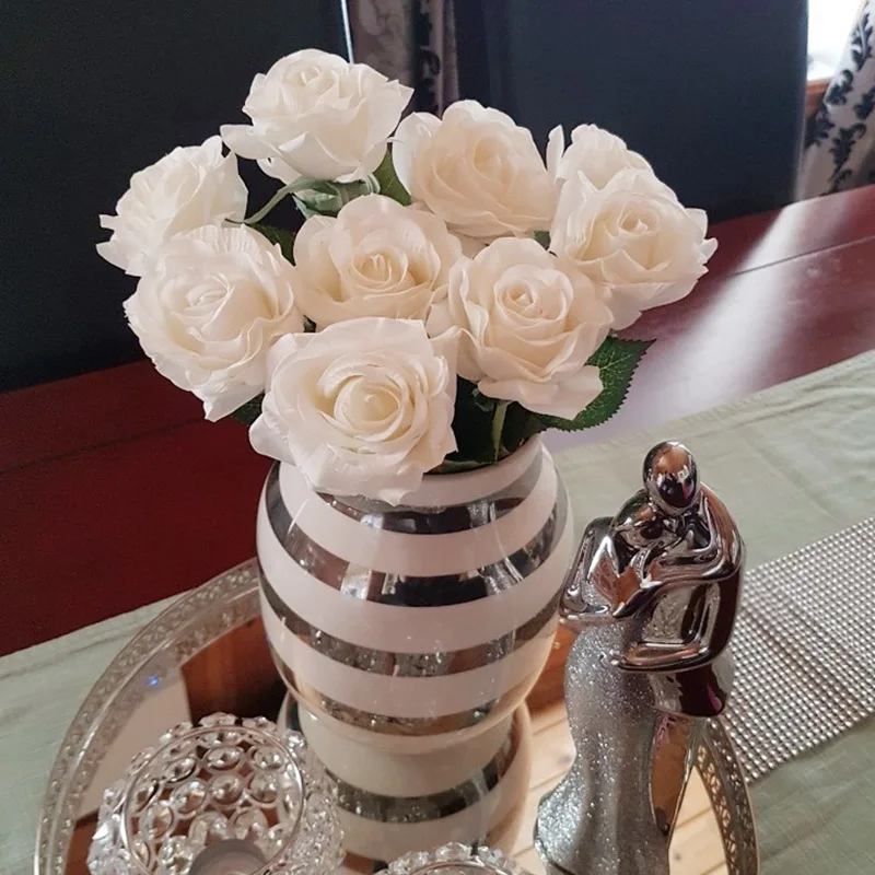 5Pcs Real Touch Flori de Trandafir Flanel Buchet de Flori Masa Vaza Flori Artificiale Decorative Buchet de Nunta Decor Acasă Imagine 4