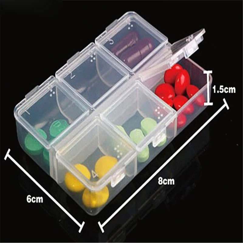 Mini Organizator Caz 6 Grile Pilula Caseta de Pilula Caz Distribuitor Cutii cu Medicamente de Distribuire Trusă Medicală transparent cutie de depozitare Organizator Imagine 0