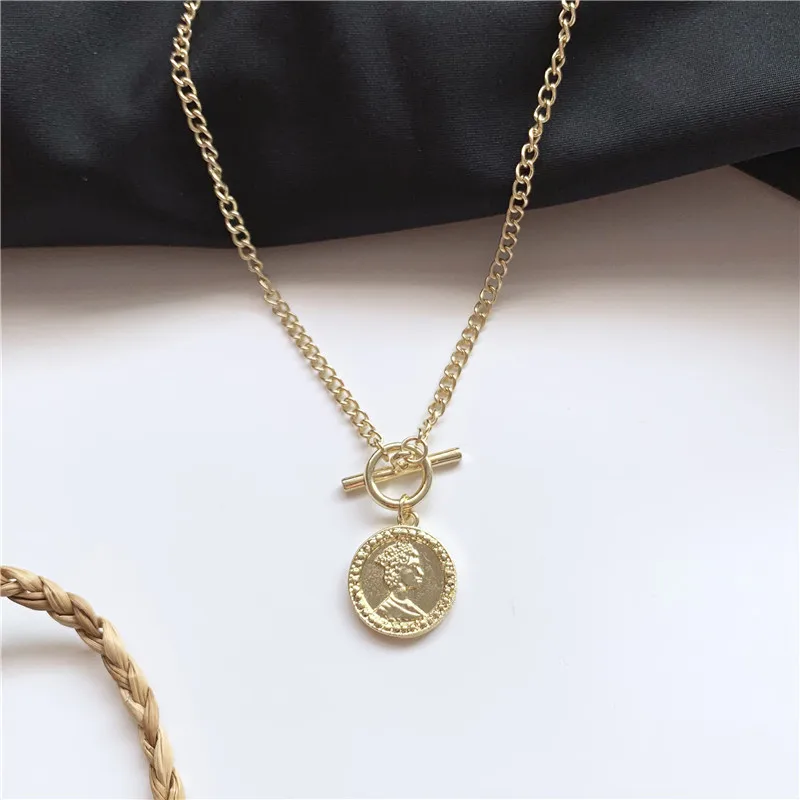 Moda Rotund Charm Pandantiv Coliere Pentru Femei Cadou Vintage Monede De Aur De Culoare Lanț Colier Declarație De Bijuterii En-Gros Imagine 0