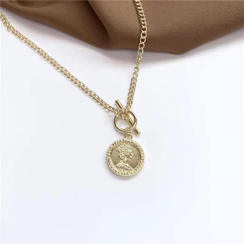 Moda Rotund Charm Pandantiv Coliere Pentru Femei Cadou Vintage Monede De Aur De Culoare Lanț Colier Declarație De Bijuterii En-Gros Imagine 1