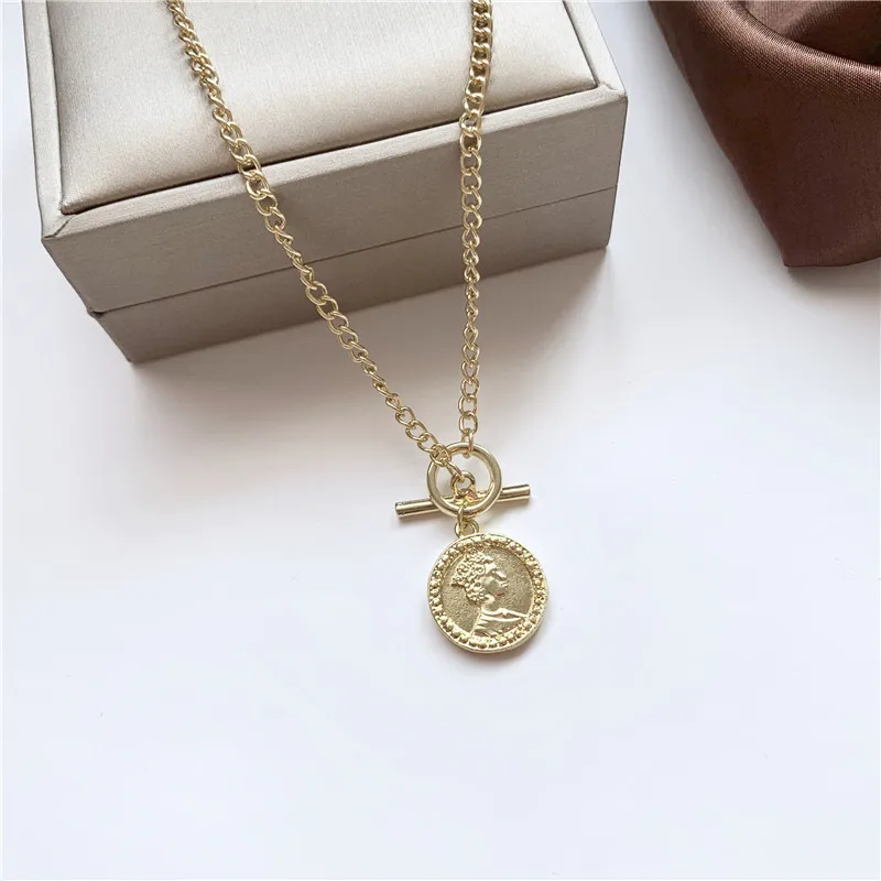 Moda Rotund Charm Pandantiv Coliere Pentru Femei Cadou Vintage Monede De Aur De Culoare Lanț Colier Declarație De Bijuterii En-Gros Imagine 4