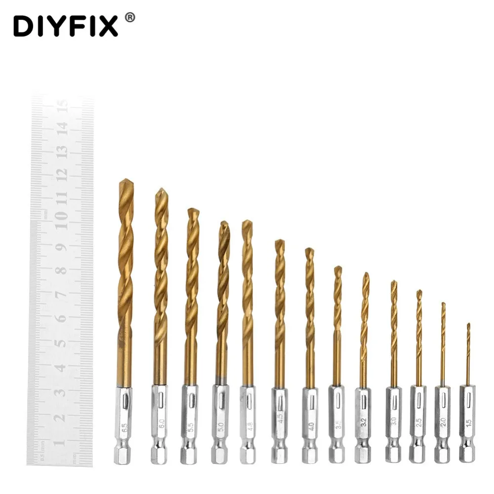 DIYFIX 13Pcs HSS de Mare Viteză din Oțel Set burghie Titan Acoperit Twist Drill Bits Instrument de Putere de Înaltă Calitate Instrumente DIY Imagine 0
