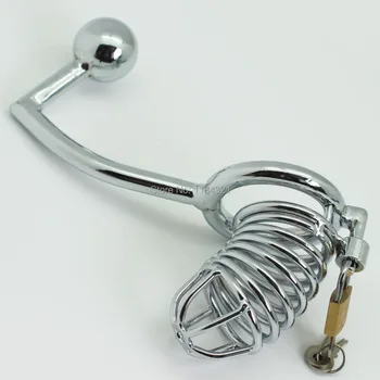 Multifuncțională din Oțel Inoxidabil cușcă cu Anal, Dop de fund, de sex masculin de castitate pentru penis colivie cu bile anale plug de sex masculin jucarii