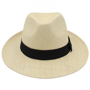 Bărbați Femei Paie, Pălării Panama Vara Fedora pălării de soare Pene Trupa Trilby Capace de Călătorie în aer liber Marimea 7 1/4 din marea BRITANIE L