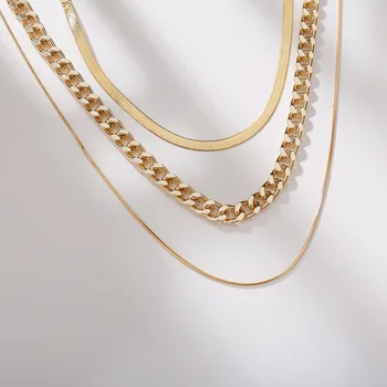 Strat triplu Lanț de Aur de Culoare Lanțuri de Șarpe de Culoare de Aur Cravată Multistrat Colier Moda Bijuterii Cadouri pentru Femei Fete Doamne ML