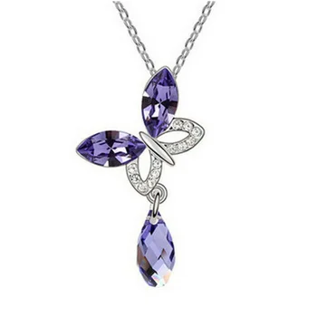Moda Bijuterii Fluture cu Violet Cristal Picătură de Apă Pandantiv Colier cu Lanț