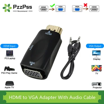 PzzPss HD 1080P HDMI la VGA Adaptor Hot Digital Cabluri de sex Masculin la Feminin Audio Converter Pentru PC, Laptop, TV Box Calculator Videoproiector