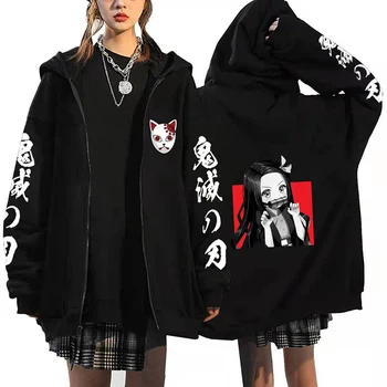 De Vânzare la cald Anime Imprimare Demon Slayer Zip Hoodie Palton Supradimensionat Pulovere Topuri pentru Femei Barbati Moda Unisex cu Fermoar Jacheta Streetwear