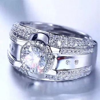 De lux Bling Cristal AAA Zircon Diamante, Pietre pretioase, Inele pentru Barbati Femei Aur Alb Culoare Bague Bijoux Moda Bijuterii Cadouri Noi