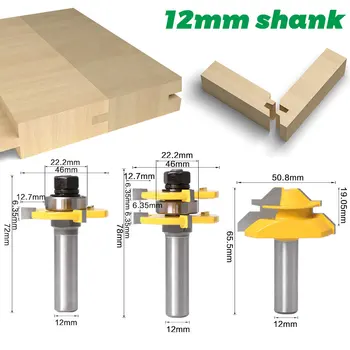 12mm Shank 3-Wing nut si Feder Router Biți Set cu 45 de Grade de Blocare Mitra Pic de Stoc Grosime-19.05 mm Freze