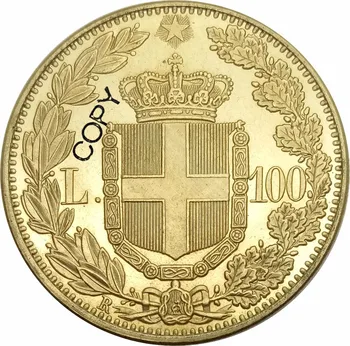Italy 100 Lire Umberto I 1883 R Alama Metal de Copia Fisei MONEDE Comemorative