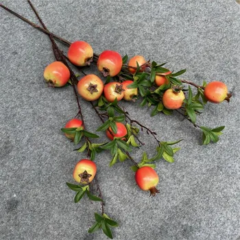 Una Artificială Fructe de Rodie Stem Vegetație a Plantelor 7 Capete Roșu Portocaliu Poemgranate Ramură de Copac pentru Nunta Decor Floral