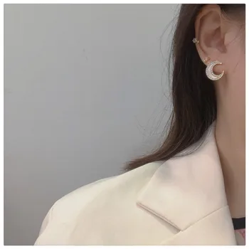 2021 moda coreeană versiunea full diamond cercei semiluna temperament simplu și elegant cercei cercei noi