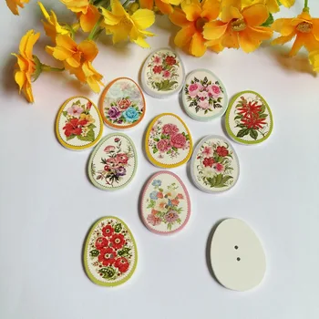 40pcs/multe flori Imprimate Ouă de Paști Butoane pentru Craft Si Scrapbooking Decor din Lemn Accesorii de Cusut Nasturi