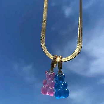 2021 Nouă Tendință Bomboane Gummy Bear Pandantiv Colier Pentru Femei Stralucitor Zirconiu Perla Cravată DIY Colier de Lanț Y2K Fata de Bijuterii