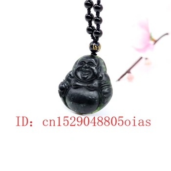 Natural Negru Verde Jad Obsidian Maitreya Pandantiv Colier Margele Bijuterii Fine Sculptate Amuleta Farmec de Modă Cadouri pentru Femei