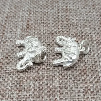 2 Bucăți de Argint 925 Elefant Farmec Zoo Pandantiv cu Model de Floare pentru Bratara Colier