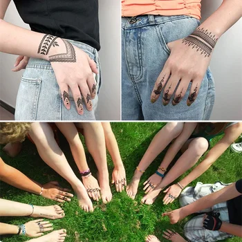 5Pcs/Set Impermeabil Autocolant Tatuaj Mandala Totem Flori Fals Negru Tatuaj Mână Deget de Apă Corpul de Transfer Mici Artă Temporară