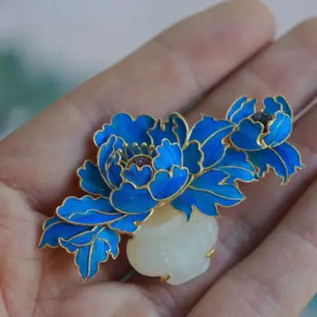 Original designer email cloisonne portelan ambarcațiuni bujor floare broșă Chineză farmec retro femei bijuterii de argint