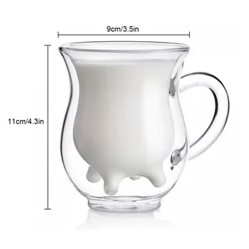 Creative Lapte Cupe de Sticlă cu Strat Dublu rezistent la Căldură de Vacă Drăguț Cana de Lapte Cana Apa Bea Suc de Cani de Cafea Container Nou