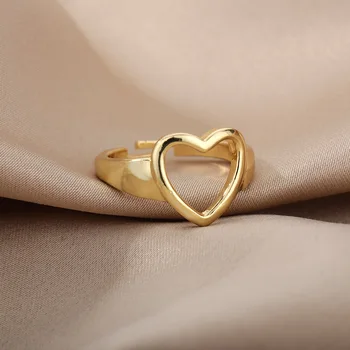Hollow Inima Deschisă Inele Pentru Femei Din Oțel Inoxidabil De Aur Dragoste Simplă Formă Reglabil Pe Deget Inelul De Nunta Bijuterii Bijoux Femme