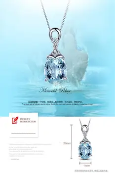 Acvamarin albastru de cristal pandantiv colier pentru femei alb-aur, argint culoare cravată zirconiu diamante, pietre pretioase bijoux bijuterii cadou