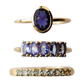 Bijuterii noi, Europene și Americane diamant albastru din trei piese, inel cadou