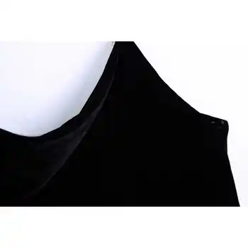 Willshela Femei Vintage Rochie de Catifea Neagra cu Lant Curele fără Mâneci Decolteu Asimetric Lady Chic Femeie Rochie Scurtă