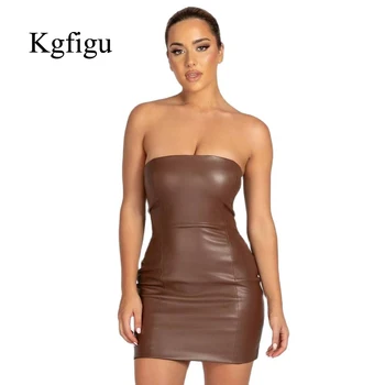KGFIGU Piele de Bună Calitate Rochii Pentru Femei de Vară 2021 Doamnelor fără Mâneci Sexy Bodycon Rochie Eleganta de Culoare Solidă Mini Skrit