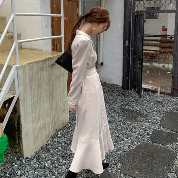 Maneca lunga Talie Mare Petrecere de Primăvară 2022 Lux a-Line Rochie Costum pentru Femei Toamna-coreean Femeie Elegantă Rochiile Crestate Guler