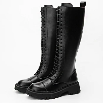 2021 Toamna Noul Negru Plus Catifea Cizme Cald Microfibra Cauciuc Pantofi Platforma Doamnelor Genunchi-Lungime Cizme De Moda