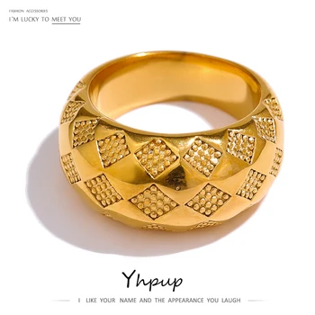 Yhpup Bijuterii din Oțel Inoxidabil de Înaltă Calitate Rotund Geometric Textura Inel de Metal De 18 K Placat cu Inel Simplu бижутерия для женщин