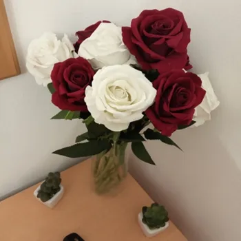 5Pcs Real Touch Flori de Trandafir Flanel Buchet de Flori Masa Vaza Flori Artificiale Decorative Buchet de Nunta Decor Acasă