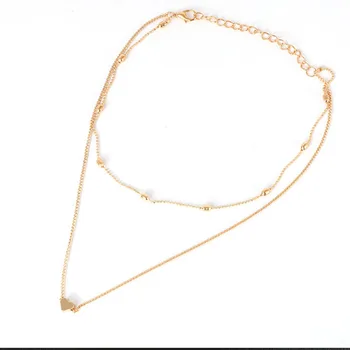 Aur, Argint Culoare Multistrat Delicate Mici In Forma De Inima Pandantiv Coliere Pentru Femei Bijuterii De Moda Cravată Colier Collares