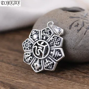 999 Argint simbol de bun augur Budiste Pandantiv Tibetan Norocos Amuleta Pandantiv cele Opt Simboluri Sacre Budiste Pandantiv