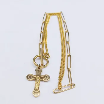Catolicismul Isus Cruce din Oțel Inoxidabil Colier Farmece Femeile de Culoare de Aur Mic Pandantiv Colier Bijuterii bijoux acier N6016S02